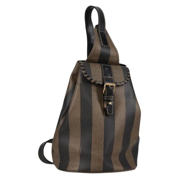 FENDI Pecan Canvas Shoulder Bag Pvc Black Brown Gold - Picture 1 of 13